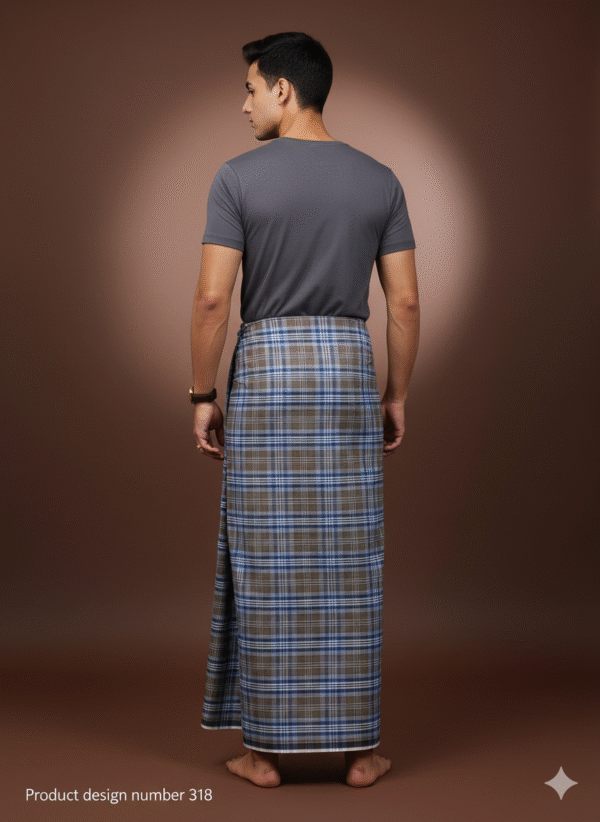 Generated Image September 30, 2025 - 8_13PM Men's Stylish Lungi - Earthy Brown & Blue Plaid Design