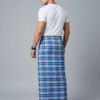 Men's Modern Lungi - Crisp Blue & Light Grey Checkered Design