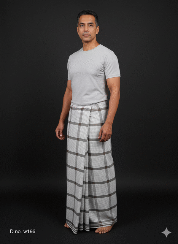 Men's Classic Plaid Lungi - Subtle Grey & Brown Check Design