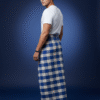 Men's Stylish Lungi - Vibrant Blue & Tan Plaid Design