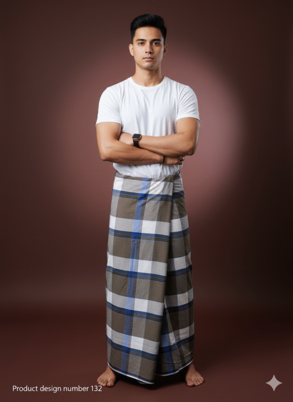 download (18) Men's Stylish Lungi - Earthy Brown & Blue Plaid Design