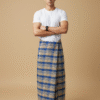 Men's Stylish Lungi - Modern Tan & Blue Plaid Design