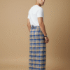 Men's Stylish Lungi - Modern Tan & Blue Plaid Design