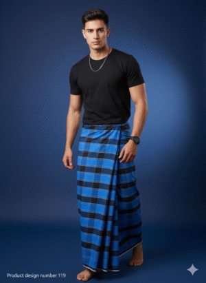 Men's Modern Lungi - Bold Blue & Black Checkered Design