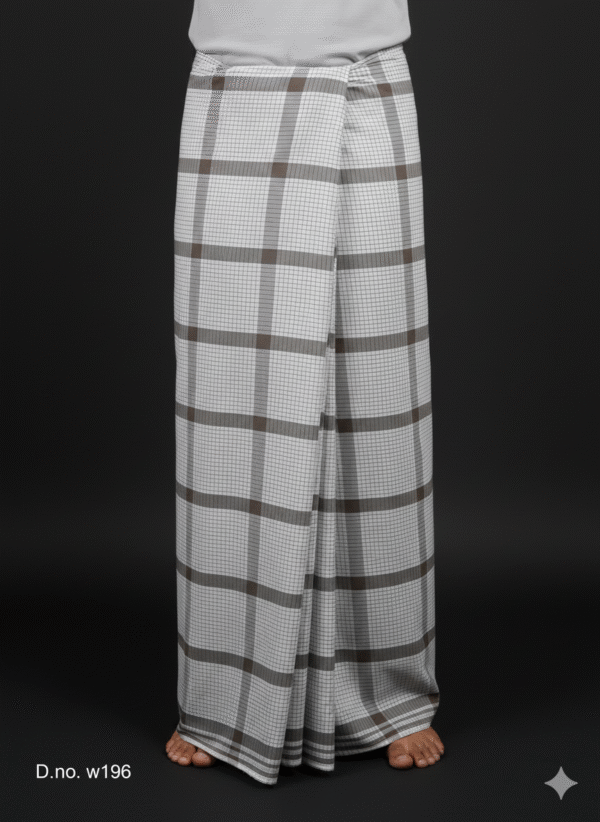 Men's Classic Plaid Lungi - Subtle Grey & Brown Check Design