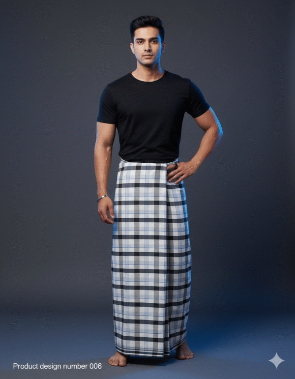 Men's Modern Lungi - Bold Black & White Checkered Design