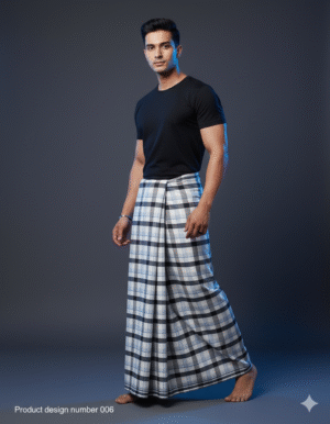 Men's Modern Lungi - Bold Black & White Checkered Design