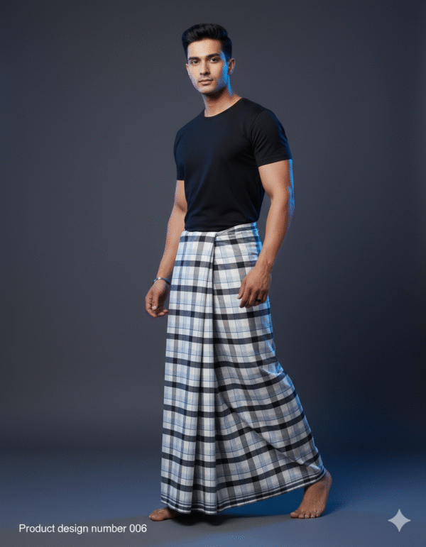 Men's Modern Lungi - Bold Black & White Checkered Design