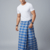Men's Modern Lungi - Crisp Blue & Light Grey Checkered Design