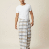 Men's Classic Lungi - Light Tan and White Plaid Design
