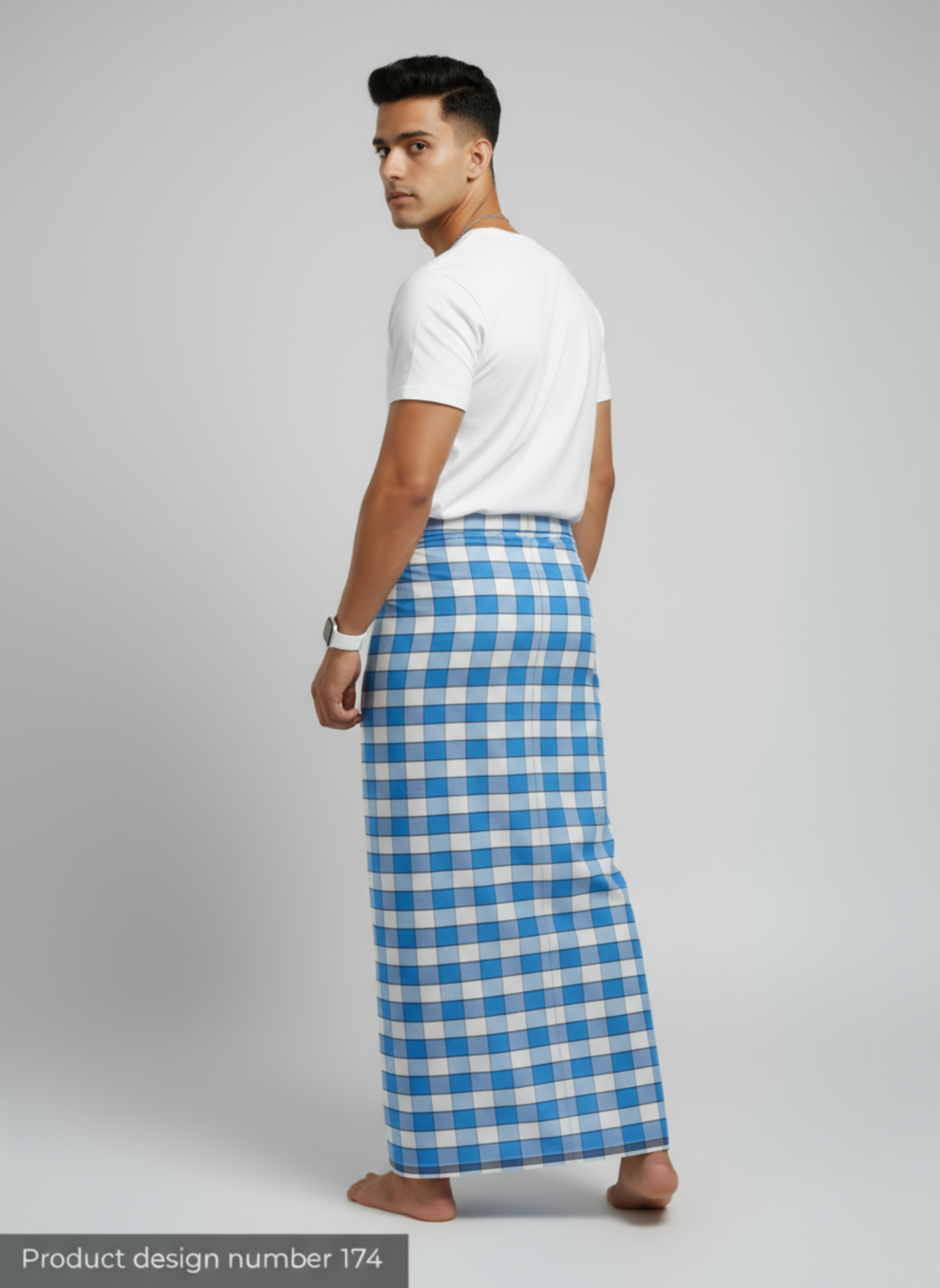 Men's Modern Lungi - Crisp Blue & White Checkered Design