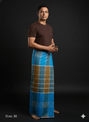 Generated Image December 10, 2025 - 11_36AM Men's Bold Plaid Lungi - Vibrant Blue & Tan Check Design