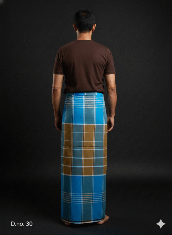 Generated Image December 10, 2025 - 11_50AM Men's Bold Plaid Lungi - Vibrant Blue & Tan Check Design