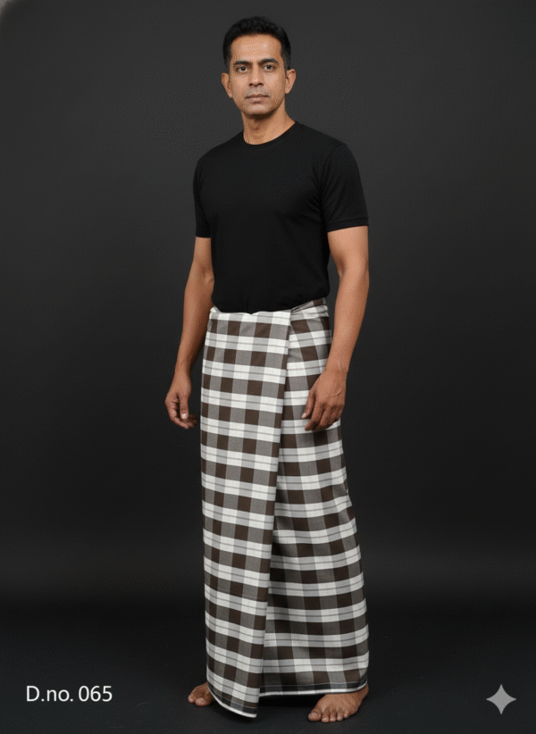 Men's Classic Plaid Lungi - Brown & White Checkered Design