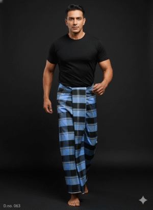 Men's Bold Plaid Lungi - Striking Blue & Black Check Design