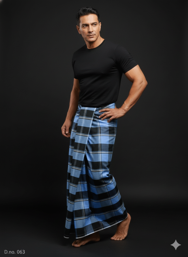 Men's Bold Plaid Lungi - Striking Blue & Black Check Design