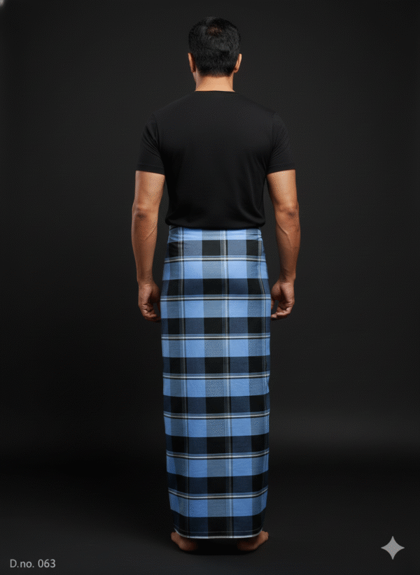 Men's Bold Plaid Lungi - Striking Blue & Black Check Design