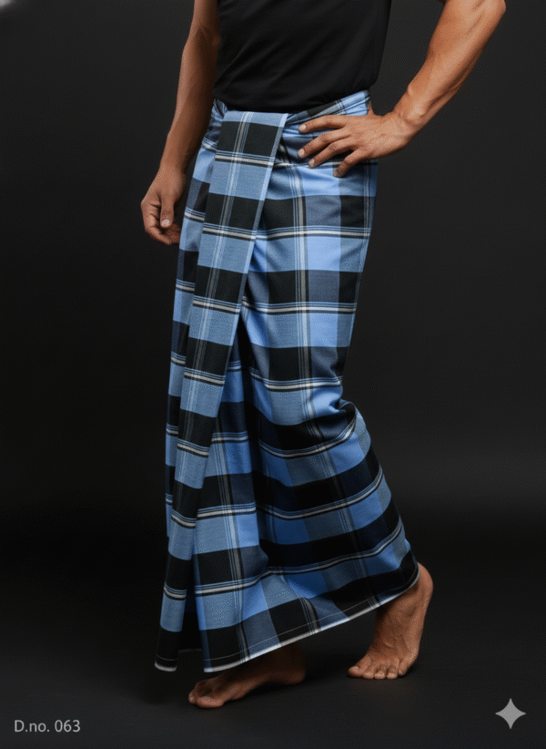 Men's Bold Plaid Lungi - Striking Blue & Black Check Design