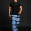 Men's Modern Plaid Lungi - Bold Blue & Black Check Design