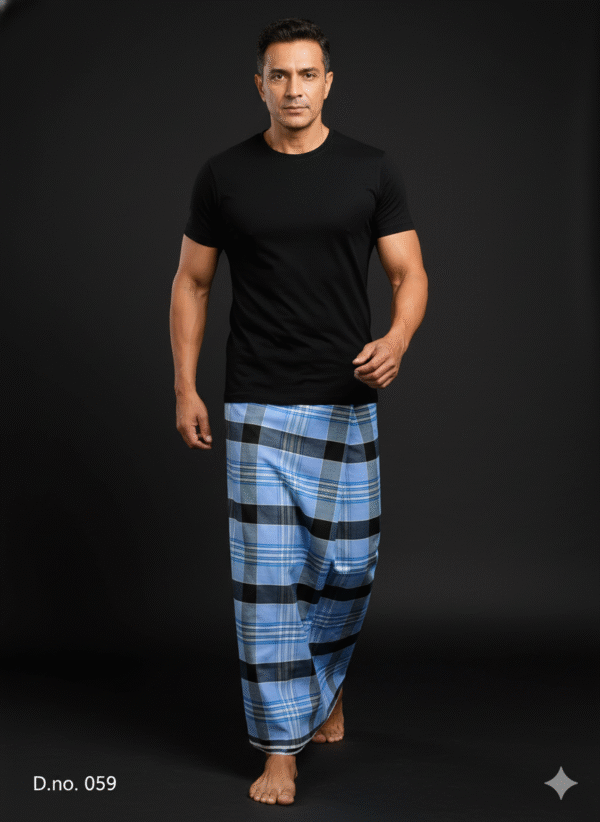 Men's Modern Plaid Lungi - Bold Blue & Black Check Design