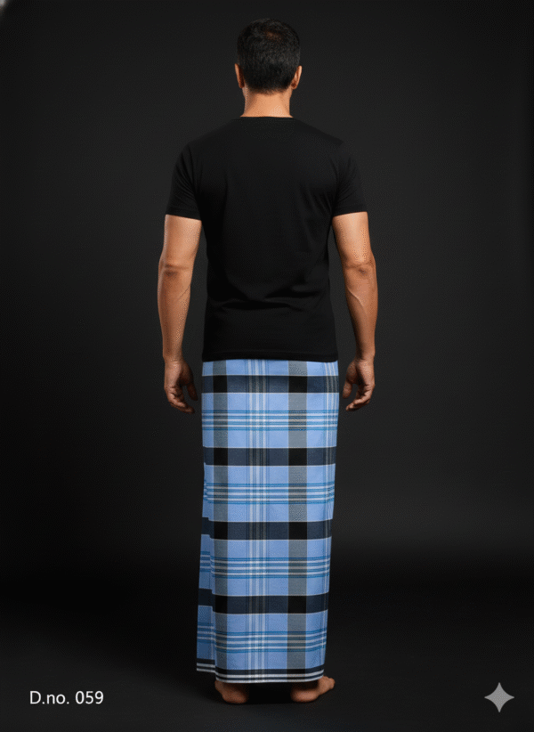 Men's Modern Plaid Lungi - Bold Blue & Black Check Design
