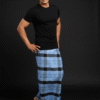 Men's Modern Plaid Lungi - Bold Blue & Black Check Design