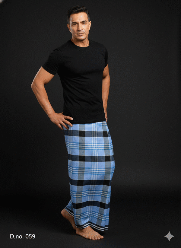 Men's Modern Plaid Lungi - Bold Blue & Black Check Design