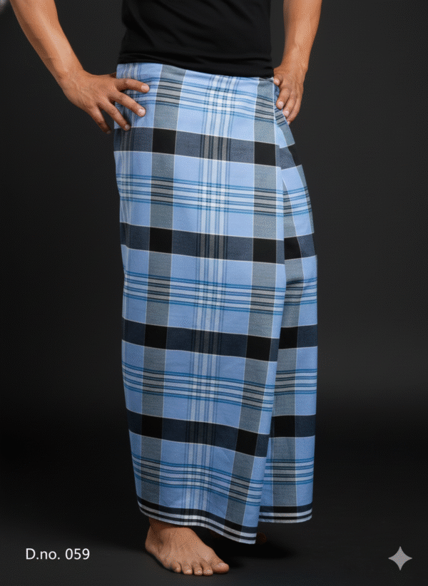 Men's Modern Plaid Lungi - Bold Blue & Black Check Design