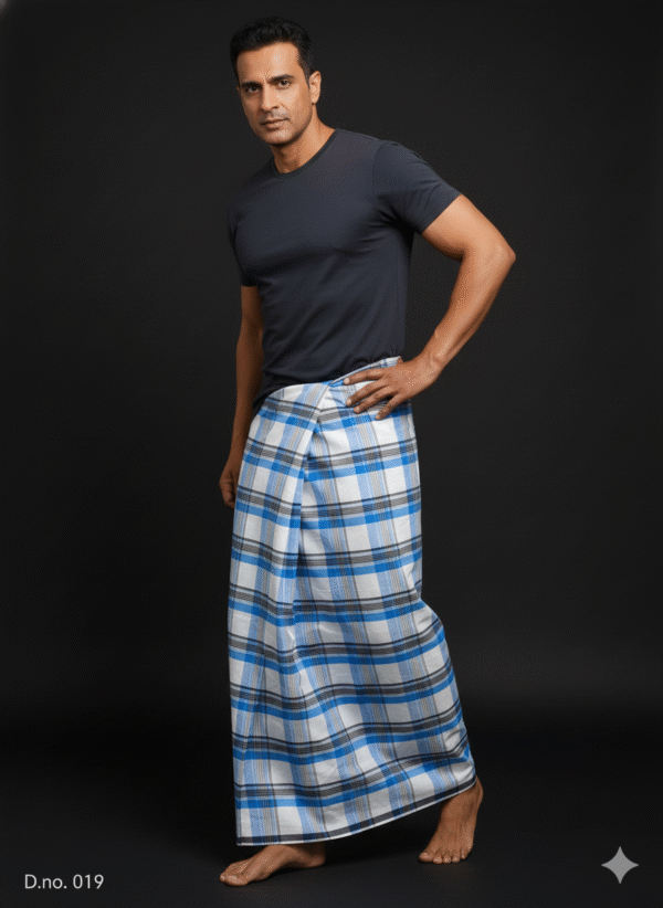 Men's Classic Plaid Lungi - Bold Blue & White Check Design