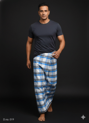 Men's Classic Plaid Lungi - Bold Blue & White Check Design