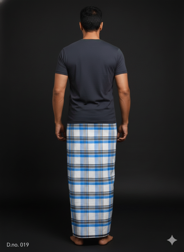 Men's Classic Plaid Lungi - Bold Blue & White Check Design