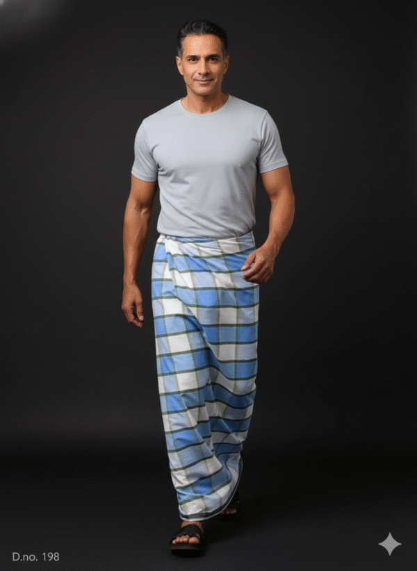 Men's Cool Plaid Lungi - Refreshing Blue & White Check Design