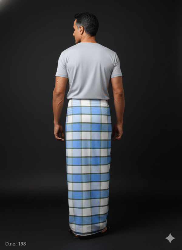 Men's Cool Plaid Lungi - Refreshing Blue & White Check Design