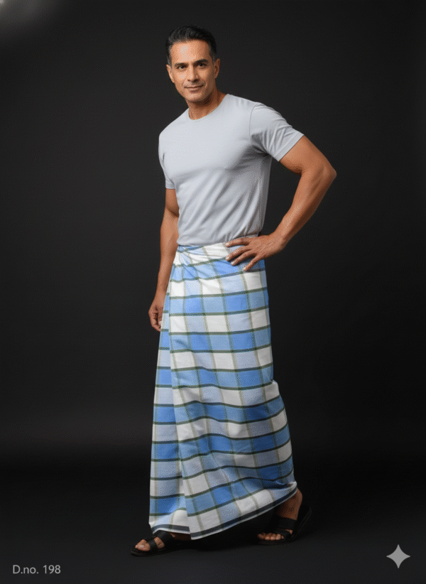 Men's Cool Plaid Lungi - Refreshing Blue & White Check Design