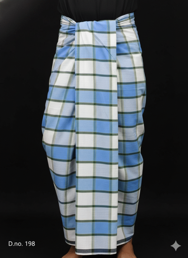 Men's Cool Plaid Lungi - Refreshing Blue & White Check Design