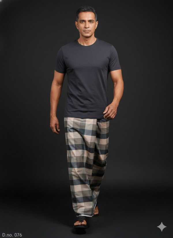 Generated Image November 04, 2025 - 7_51PM Men's Sophisticated Plaid Lungi - Earthy Grey & Khaki Check Design