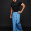 Men's Vibrant Lungi - Bright Blue & White Fine Check Design