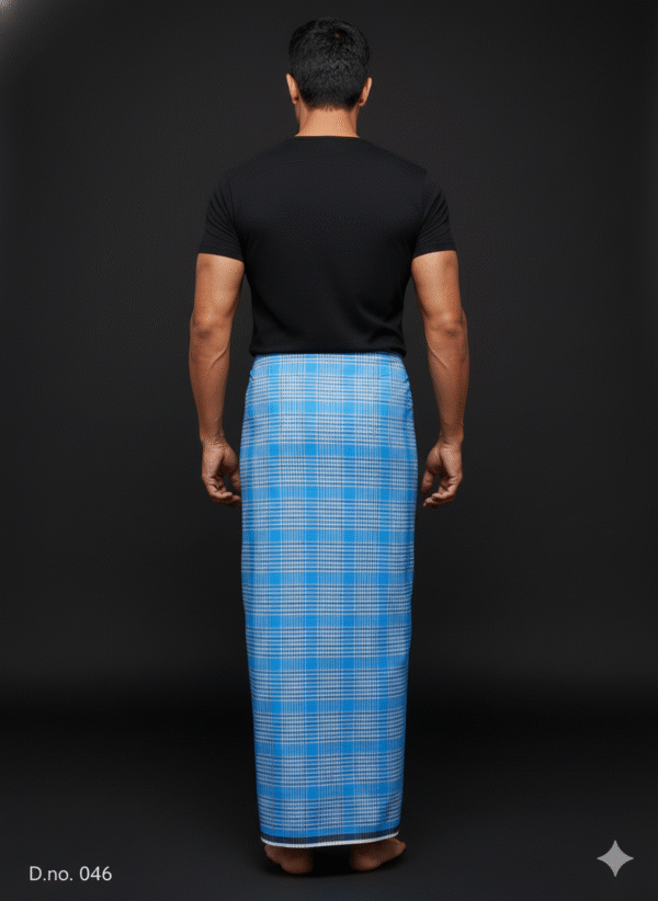 Men's Vibrant Lungi - Bright Blue & White Fine Check Design