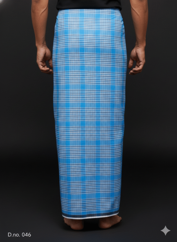 Men's Vibrant Lungi - Bright Blue & White Fine Check Design