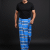 Men's Bold Plaid Lungi - Bright Blue & Multi-Check Design