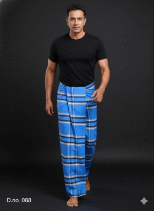Men's Bold Plaid Lungi - Bright Blue & Multi-Check Design
