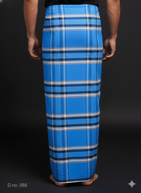 Men's Bold Plaid Lungi - Bright Blue & Multi-Check Design
