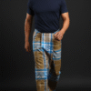 Men's Distinctive Plaid Lungi - Tan, Blue & Brown Check