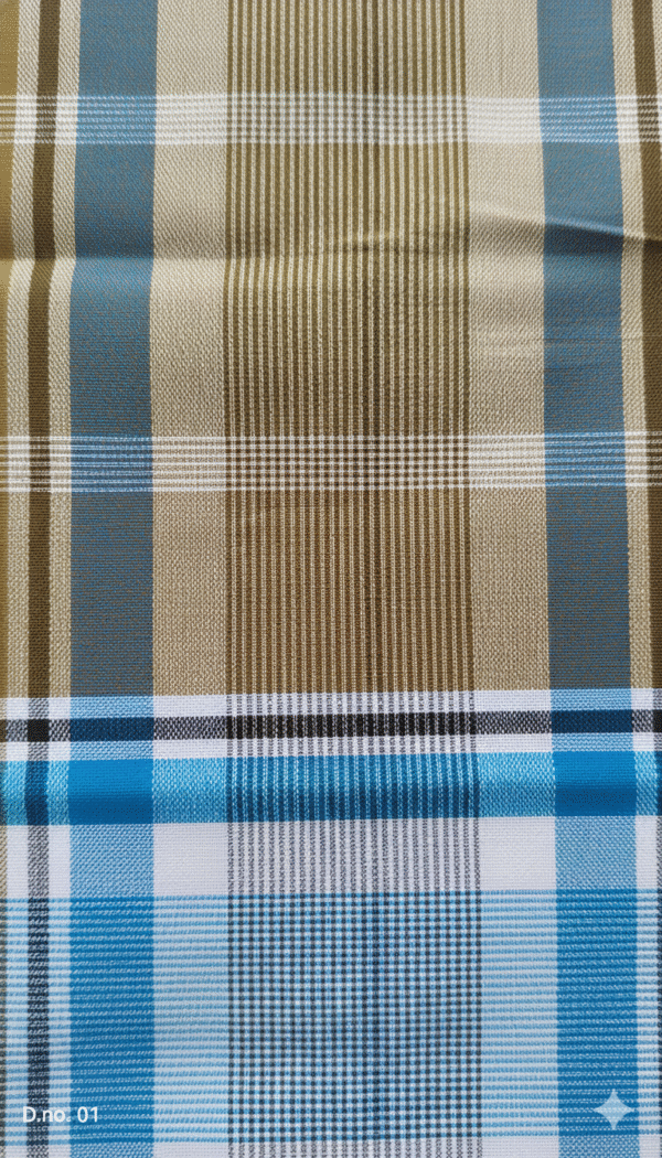 Men's Distinctive Plaid Lungi - Tan, Blue & Brown Check