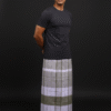 Men's Unique Plaid Lungi - Olive Green, Lavender & White Check