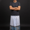 Men's Modern Lungi - Crisp White Check with Blue & Grey Border