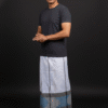 Men's Modern Lungi - Crisp White Check with Blue & Grey Border