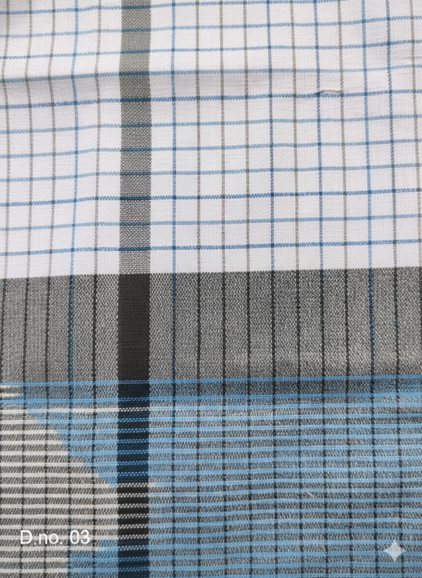 Men's Modern Lungi - Crisp White Check with Blue & Grey Border