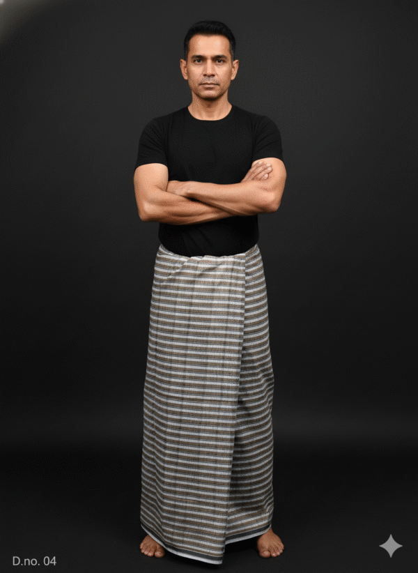 Men's Classic Lungi - Subtle Grey and Brown Striped Design