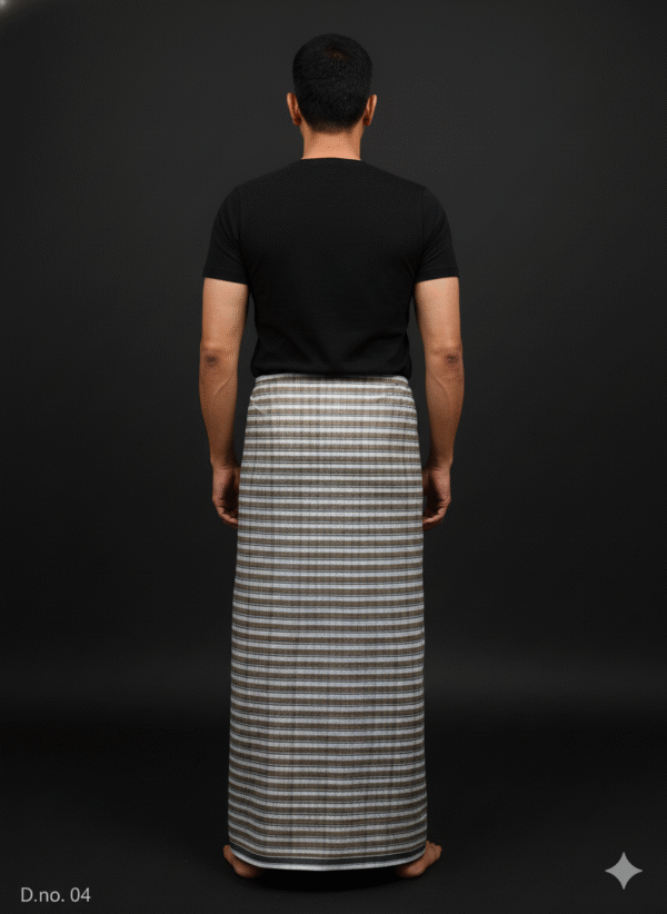 Men's Classic Lungi - Subtle Grey and Brown Striped Design